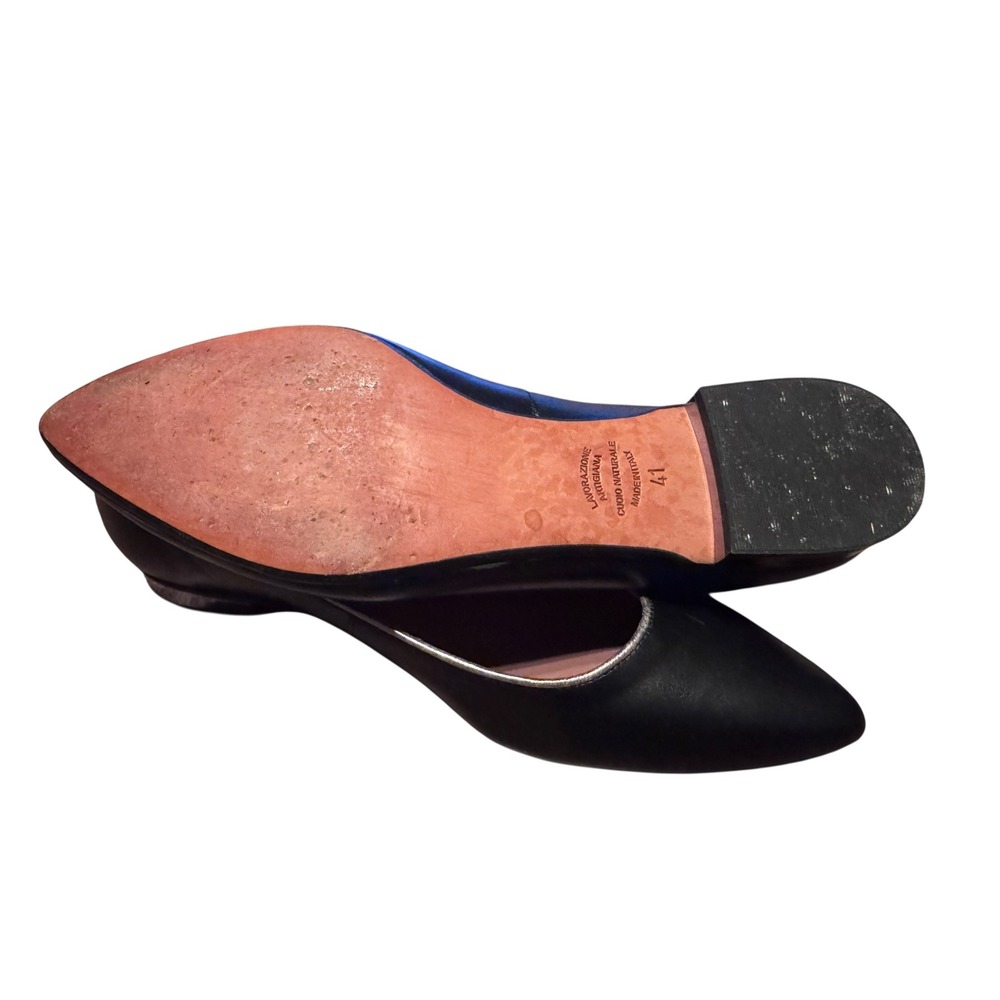 Summit White Mountain Flats 41 Black Leather Silver Trim Block Heel Minimalist - Picture 4 of 9